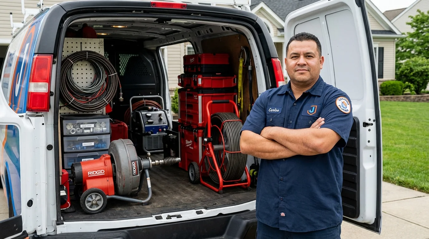 Professional drain cleaning equipment and Johns Plumbing LLC plumber in Cranbury