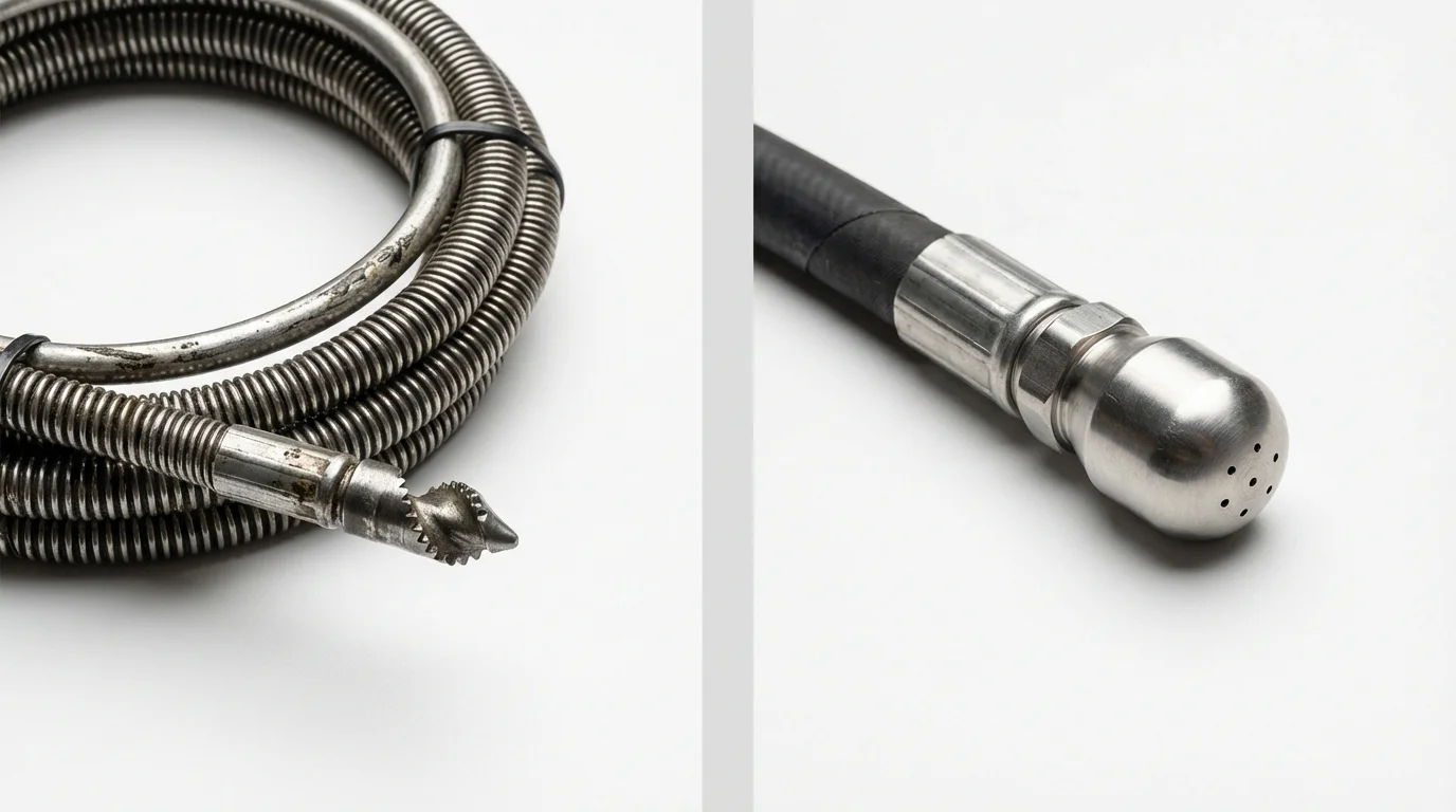 Drain snake cable and hydro jetting nozzle used for drain cleaning in Cranbury, NJ