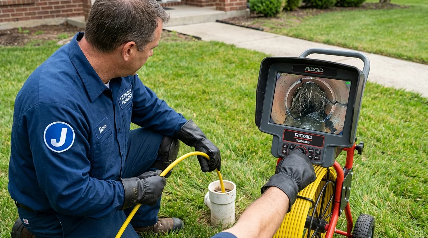 Sewer camera inspection being performed by Johns Plumbing LLC in Cranbury