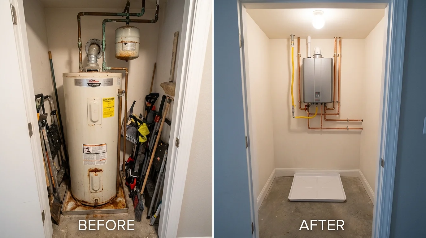 Tank water heater versus wall-mounted tankless unit comparison for Cranbury, NJ homeowners