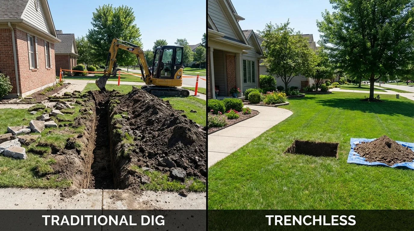Trenchless sewer repair with minimal yard damage versus traditional excavation in Cranbury, NJ